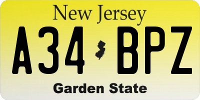 NJ license plate A34BPZ