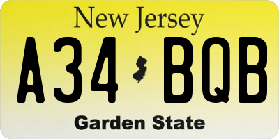 NJ license plate A34BQB