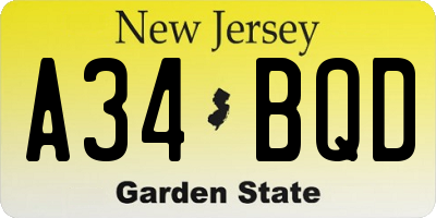 NJ license plate A34BQD