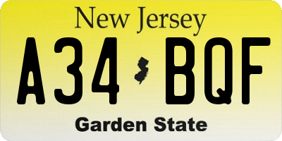 NJ license plate A34BQF