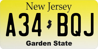 NJ license plate A34BQJ