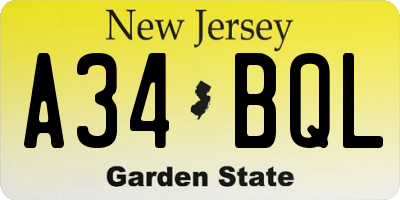 NJ license plate A34BQL