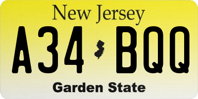 NJ license plate A34BQQ