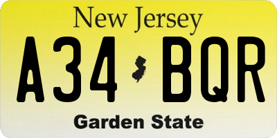 NJ license plate A34BQR