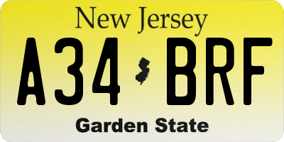 NJ license plate A34BRF