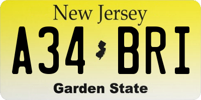 NJ license plate A34BRI