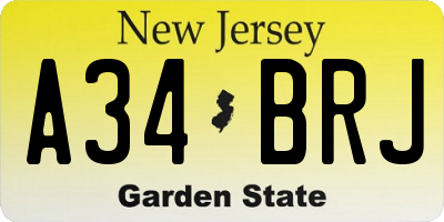 NJ license plate A34BRJ