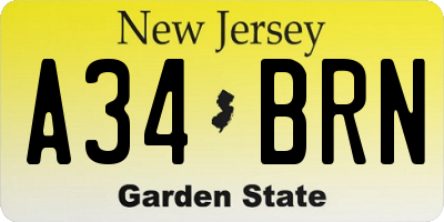 NJ license plate A34BRN