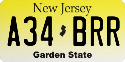 NJ license plate A34BRR