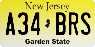 NJ license plate A34BRS