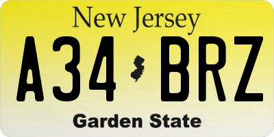 NJ license plate A34BRZ