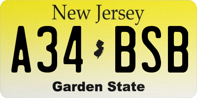 NJ license plate A34BSB