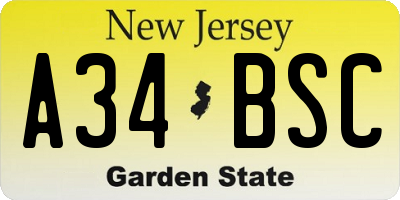 NJ license plate A34BSC