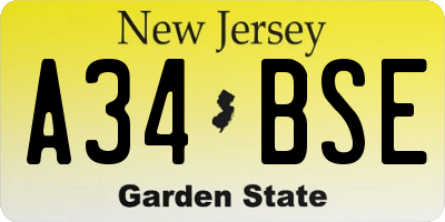 NJ license plate A34BSE