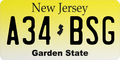 NJ license plate A34BSG