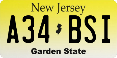 NJ license plate A34BSI