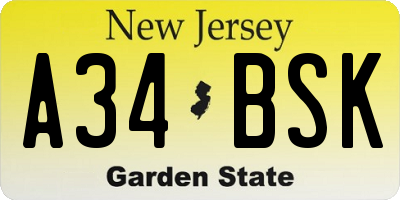 NJ license plate A34BSK