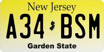 NJ license plate A34BSM