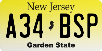 NJ license plate A34BSP