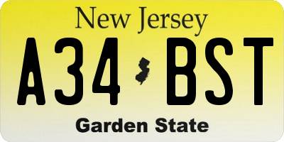 NJ license plate A34BST