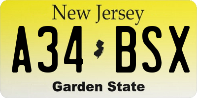NJ license plate A34BSX