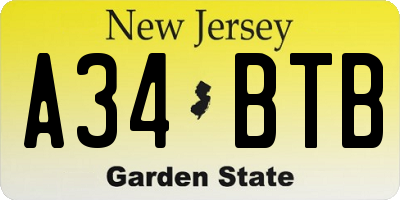 NJ license plate A34BTB
