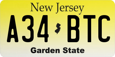 NJ license plate A34BTC