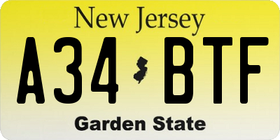 NJ license plate A34BTF