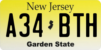 NJ license plate A34BTH