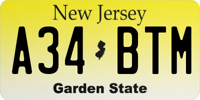 NJ license plate A34BTM
