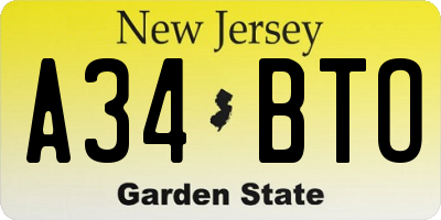 NJ license plate A34BTO