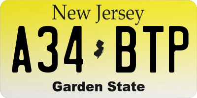 NJ license plate A34BTP