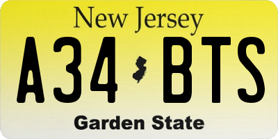 NJ license plate A34BTS