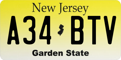 NJ license plate A34BTV