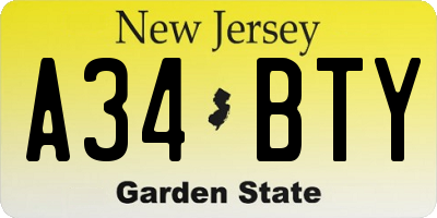 NJ license plate A34BTY
