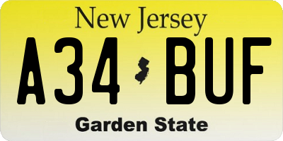 NJ license plate A34BUF