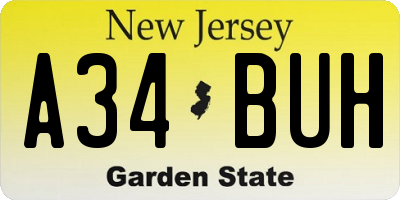 NJ license plate A34BUH