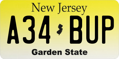NJ license plate A34BUP
