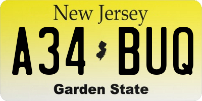 NJ license plate A34BUQ