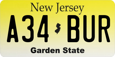 NJ license plate A34BUR