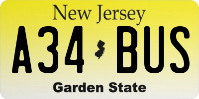 NJ license plate A34BUS