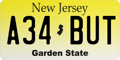NJ license plate A34BUT