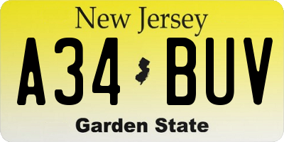 NJ license plate A34BUV