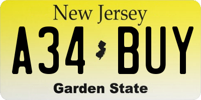 NJ license plate A34BUY