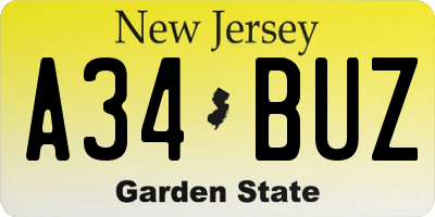 NJ license plate A34BUZ