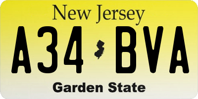 NJ license plate A34BVA