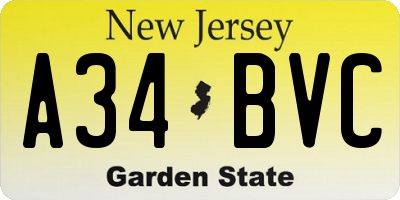 NJ license plate A34BVC
