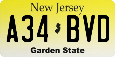 NJ license plate A34BVD