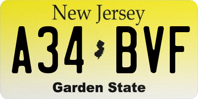NJ license plate A34BVF
