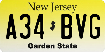 NJ license plate A34BVG